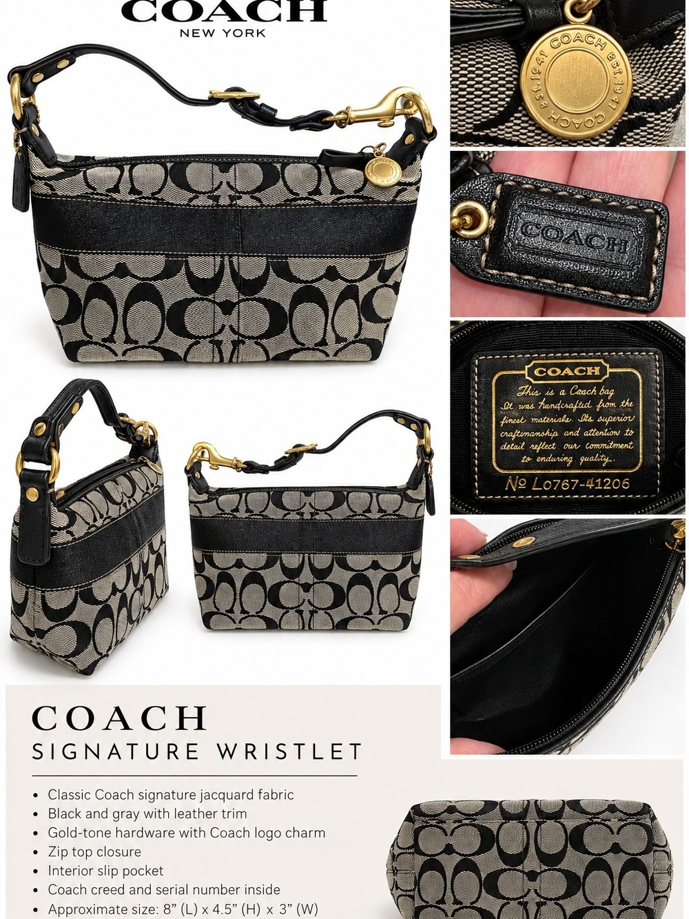 Vintage Coach Black/Tan Signature Shoulder Bag Purse - Gold Hardware